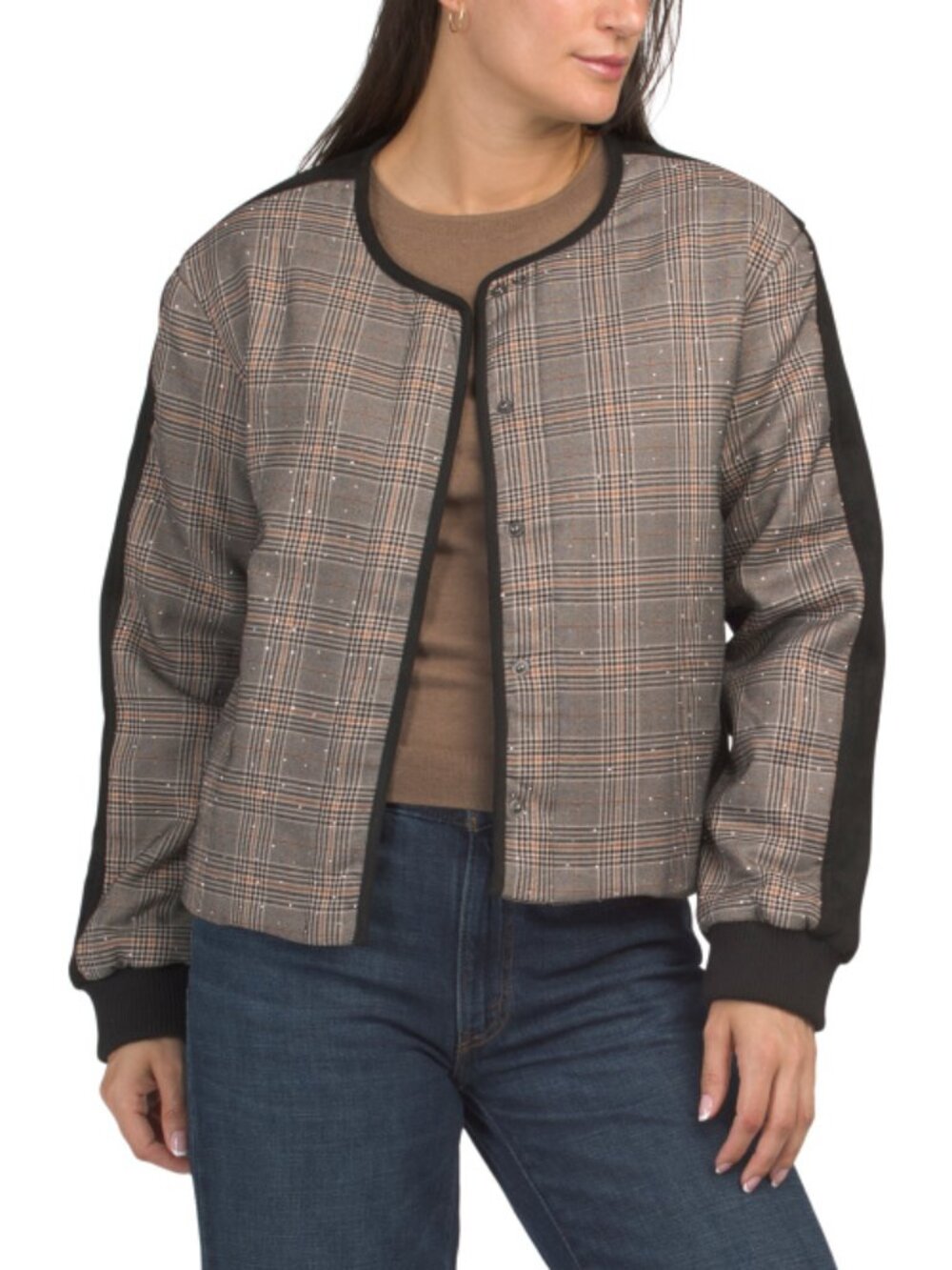 NICOLE MILLER Rhinestone Embellished Check Jacket